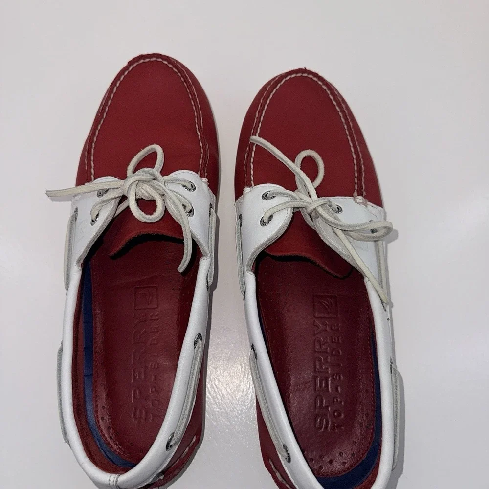 Sperry Top-Sider Men's Red White Leather 2-Eye Boat Shoes Loafers Size 12 M